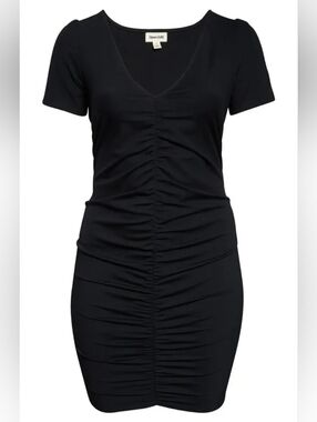 Open Edit Black V Neck Ruched Front Short Sleeve Sheath Dress Size XL